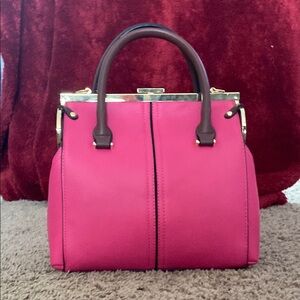 Source Unknown Pink and Brown Satchel with Gold Hardware